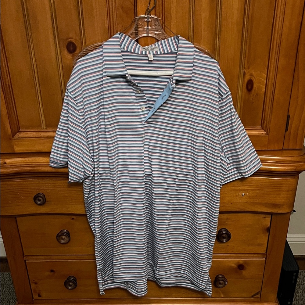Peter Millar Navy and White Striped Polo